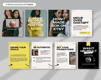 Bold Instagram Template Canva | Creative Social Media Template | Yellow ...