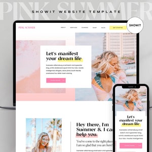 Showit Website Template, Blogger website template, Showit Website Template for Coach, Coach Website, Showit Website Design, Pink Website