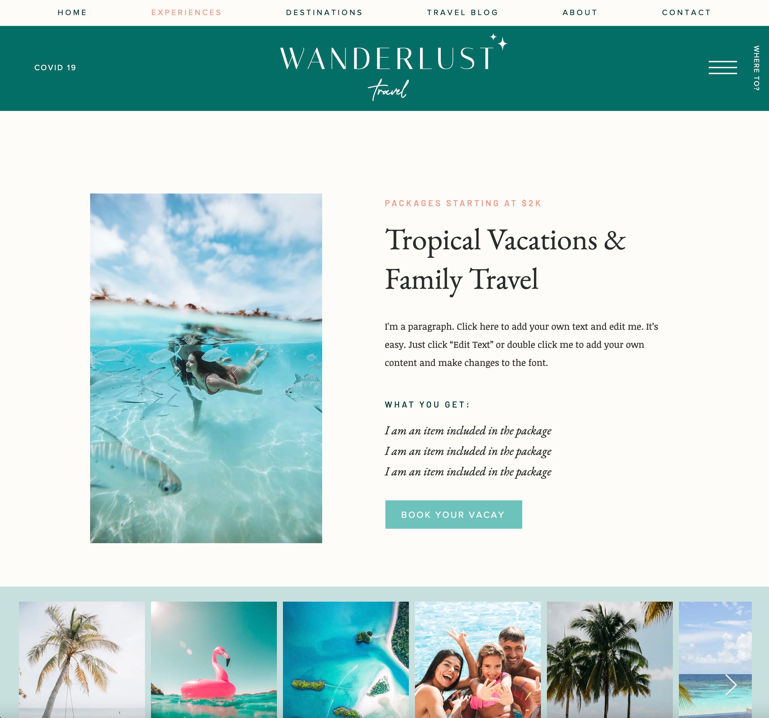 travel agency website wix