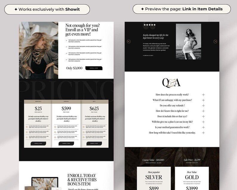 Modello di pagina di vendita Showit / Modello Showit di lusso in bianco e nero per fotografi + coach di fascia alta immagine 5