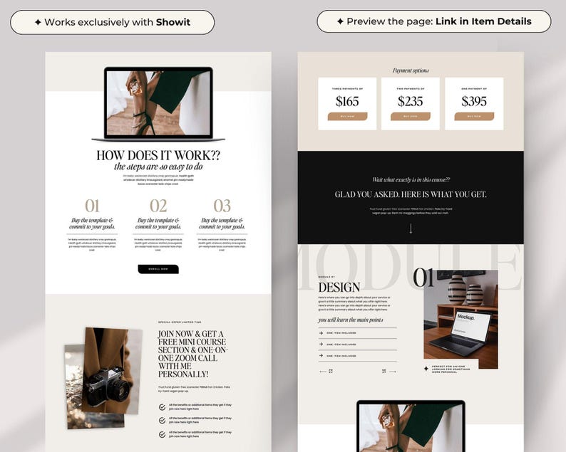 Modello di pagina di vendita Showit / Modello Showit di lusso in bianco e nero per fotografi + coach di fascia alta immagine 6