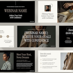 Plantilla de presentación de seminario web para Canva: diapositivas editables de 50 páginas para capacitadores, creadores de cursos y emprendedores