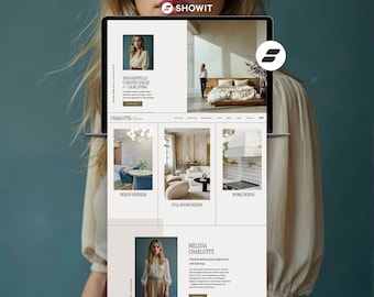 Plantilla de sitio web Showit para diseñadores de interiores / Diseño de interiores minimalista / Negocios de servicios de lujo