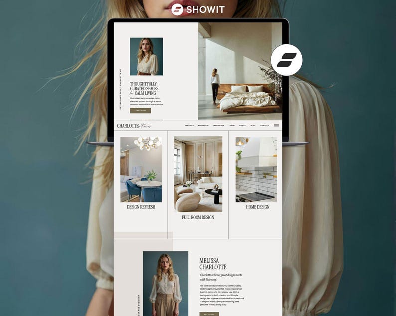 Showit Website Template for Interior Designers | Minimal Interior Design Website | Luxury Service Business Website image 1