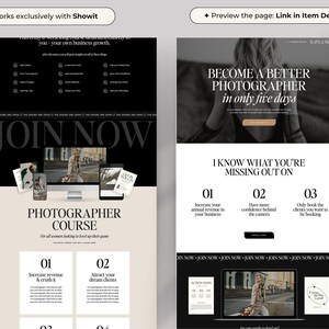 Modello di pagina di vendita Showit / Modello Showit di lusso in bianco e nero per fotografi + coach di fascia alta immagine 2