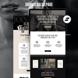 Modello di pagina di vendita Showit / Modello Showit di lusso in bianco e nero per fotografi + coach di fascia alta immagine 1