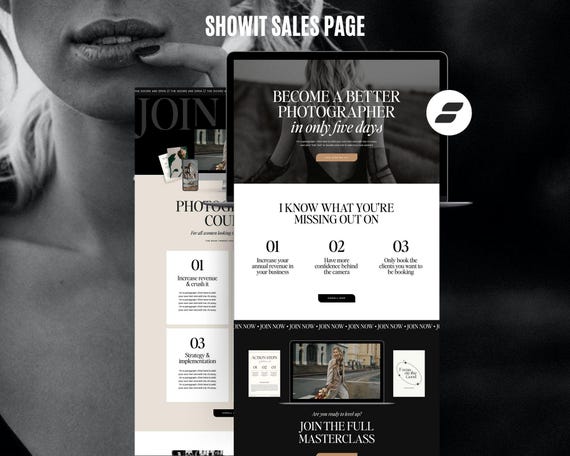 Showit Sales Page Template | Luxury Black & White Showit Template for Photographers + High-End Coaches