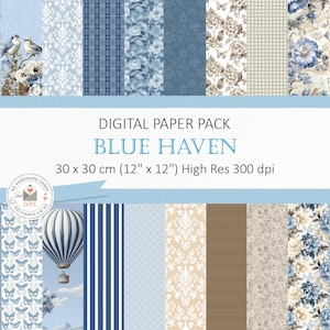 Blue Haven Digital Papers, Digital Scrapbooking Paper, Soft Blue, Romantic, Navy, Digital Print, Papel Digital, Beautiful, Instant Download