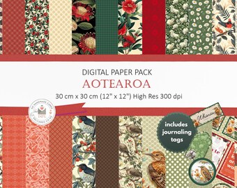 New Zealand Digital Paper Pack, Aotearoa Scrapbook Paper (Instant Download)