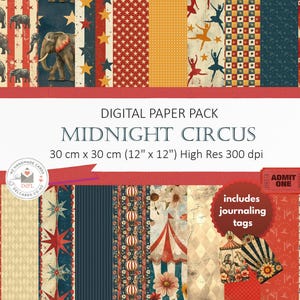 Digital Scrapbooking Paper Circus Theme, Dark Circus, Midnight Circus, Antique Carnival, Vintage Carnival, Printable Paper, Instant Download