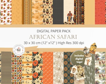African Safari Digital Paper Pack: Scrapbook Designs (Digital Download)