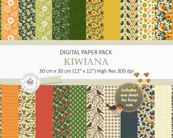 Kiwiana Digital Scrapbook Paper: Vintage Kiwi Patterns (Instant Download)