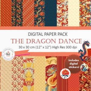Chinese New Year Digital Papers, Chinese New Year, Dragon Print, Lunar New Year Paper, Scrapbooking Paper, Instant Download, Lunar NY Prints