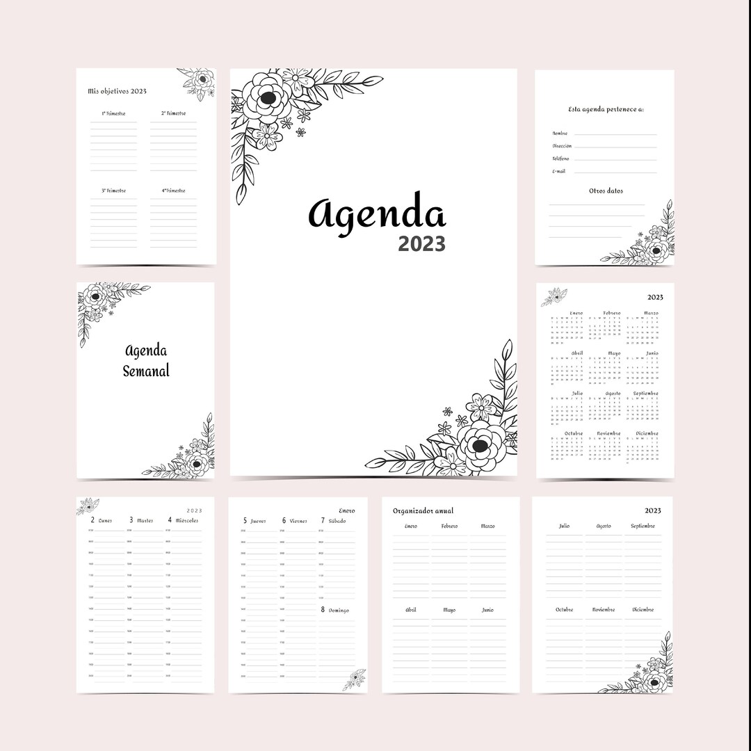 Agenda 2023 PDF Vertical Weekly View Flowers 2 With 