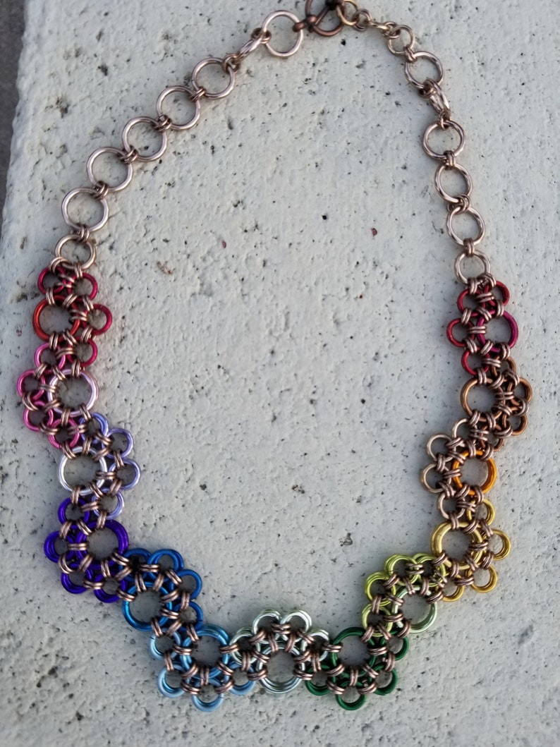 Rainbow Stepping Stone Weave Chainmaille Necklace Etsy