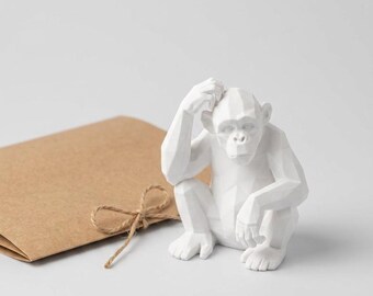 Chimpanzee Figure Low Poly – Monkey Decoration from 3D Printing