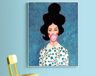 Modern Figure wall Art -Girl in blue tree,fashion figure wall art,home decor and gifts,living room wall art, bedroom wall art,customer sized