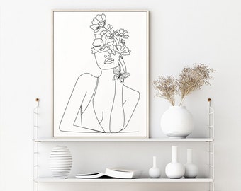 Minimalist Wall Art, Line Art Girl, Minimalist Art Print, Framed Art Print, Art Decor Print, Canvas Print Art
