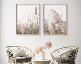 Pampas Grass Wall Art | Boho Botanical Print | Neutral Beige Wall Decor | Modern Farmhouse Art