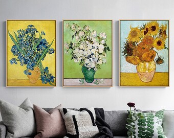 Botanical Wall Art -Van Gogh Sunflowers Roses 3 Sets,colourful wall art,home decor and gifts,living room wall art,bedroom personalized print