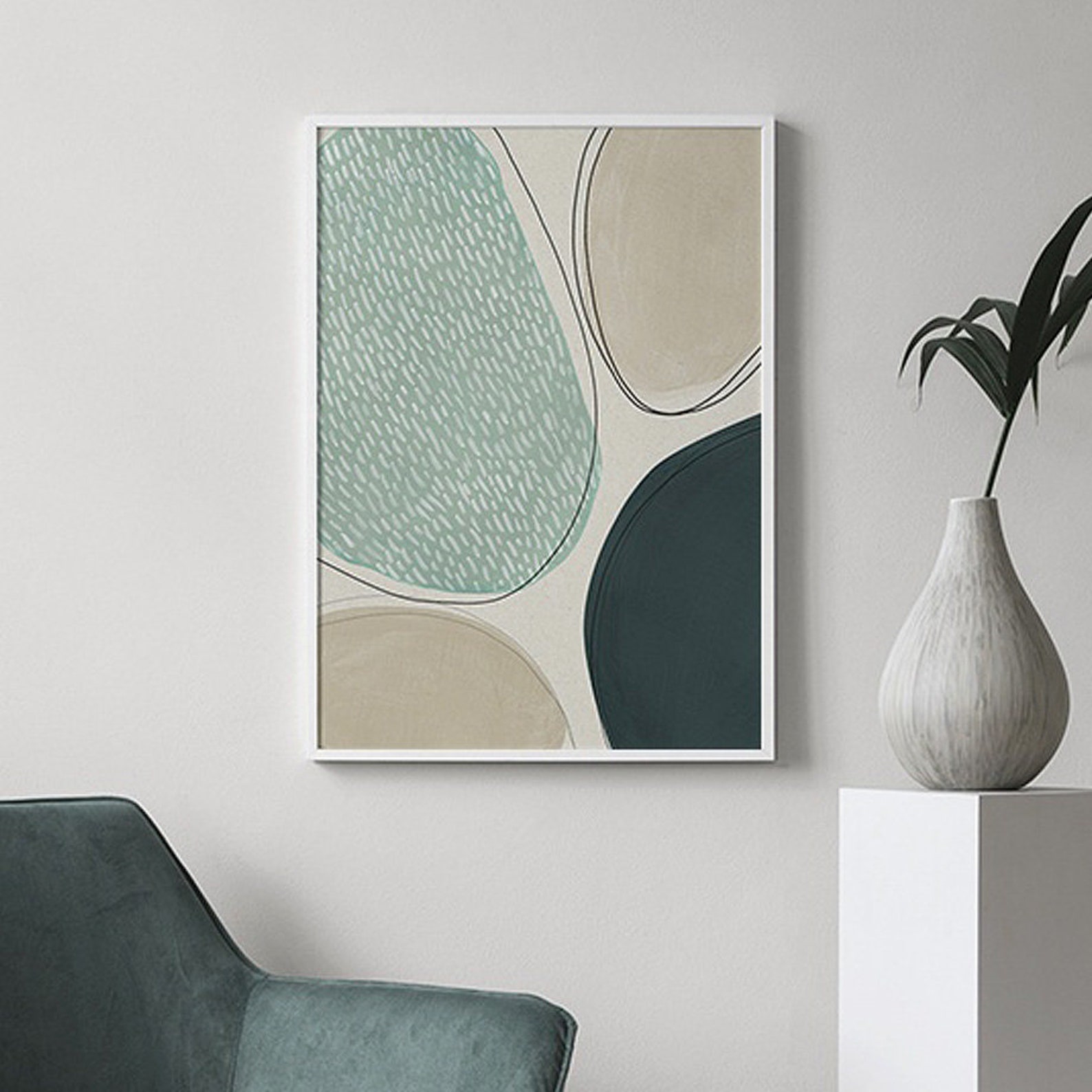 Wall Art Abstract Green Circle 2 Sets Canvas Prints Etsy UK