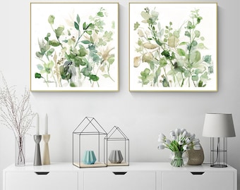 Botanical Print Set, Botanical Wall Art, Sage Garden By Carol Robinson, Set of 2 Prints, Square Prints, Contemporary Art, Framed Art Print