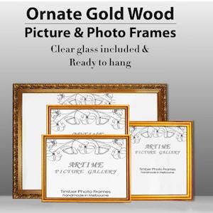 Gold Wooden Frame Timber Wood Picture Handmade Frames for Photo and Art - A1, A2, A3, A4 Any Sizes, Ready to Hang  Baroque Art Frame