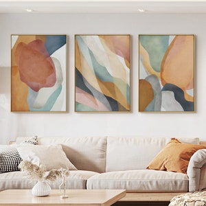Frame Wall Art Decor, Abstract Orange, Set of 3 Prints, Abstract Wall Art Set, Framed Art Print, Canvas Print Wall Art