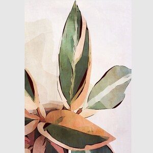 May include: A watercolor painting of a leafy plant with green and brown leaves. The leaves are arranged in a way that creates a sense of movement and flow.