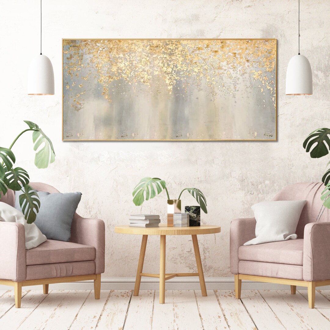 Hand Painting Large Abstract Gold Leaf Oil Painting on Canvas, Original ...