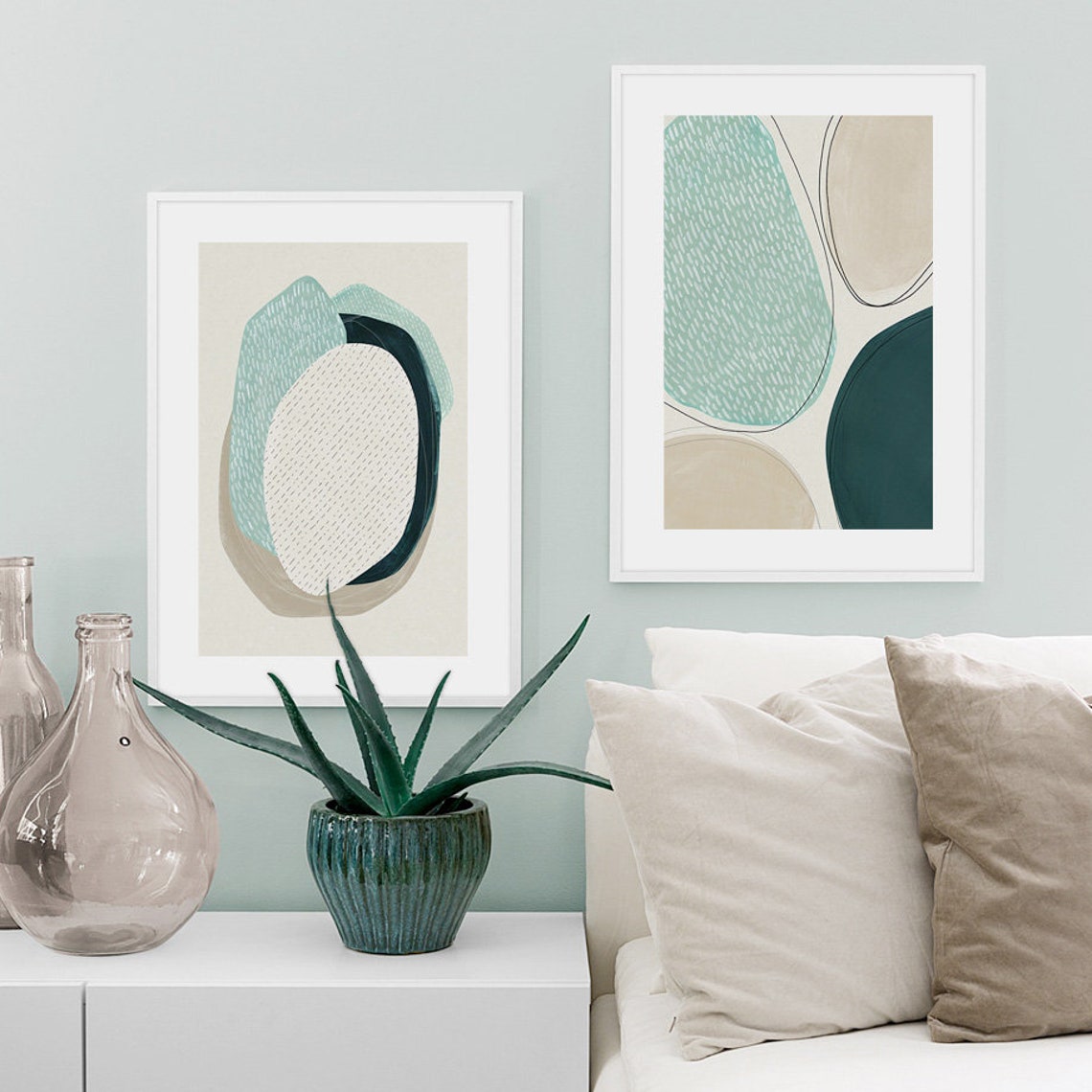 Wall Art Abstract Green Circle 2 Sets Canvas Prints Etsy UK