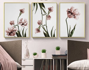 Botanical Wall Art - Tulip Flower 3 Sets,living room wall art,bedroom wall art, home decor and gifts,bloom wall art, flowers wall art