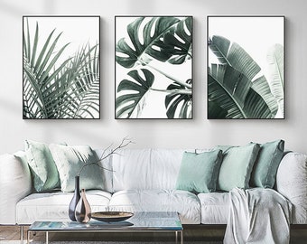 Botanical wall art,Tropical leaves,Green Botanical Wall Art,living room wall art,bedroom wall art,home decor and gifts for her,house warming