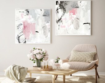 Abstract Wall Art - Abstract Pink Grey ( 2 Sets ) - Canvas Prints - Poster Prints - Home decor gifts, living room wall art, customer sized