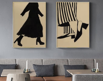 Vintage fashion wall art, Fashion Illustration,black beige wall art,living room wall art,bedroom wall art, lady fashion,home decor and gifts