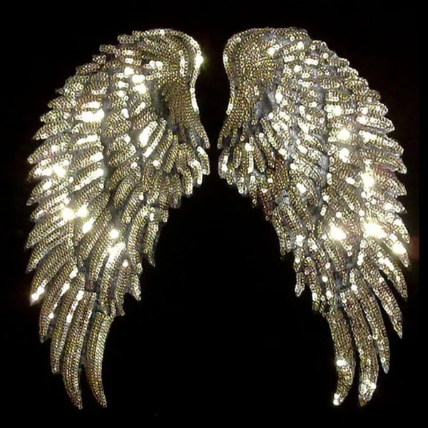 Sequin angel wings appliques| brass sequin embroidery wings appliques| angle wings Patchs Sew On Patches For Clothes Fabric DIY Appliques