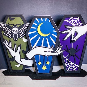 Spooky Halloween Coffin Decoration, Halloween Coffin Decor, Spider Decor, Moth Decor, Gothic Halloween Decor, Witchy Decor, Witchy Wall Art
