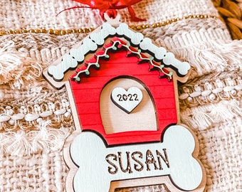 Personalized Pet Ornament, Pet Christmas Ornament, Pet Name Ornament, Dog House Ornament, Pet Lover Ornament