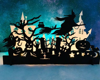 Spooky Halloween Town Scene, Spooky Light Up Halloween Decoration, Personalized Halloween Decor, Light Up Halloween Decoration
