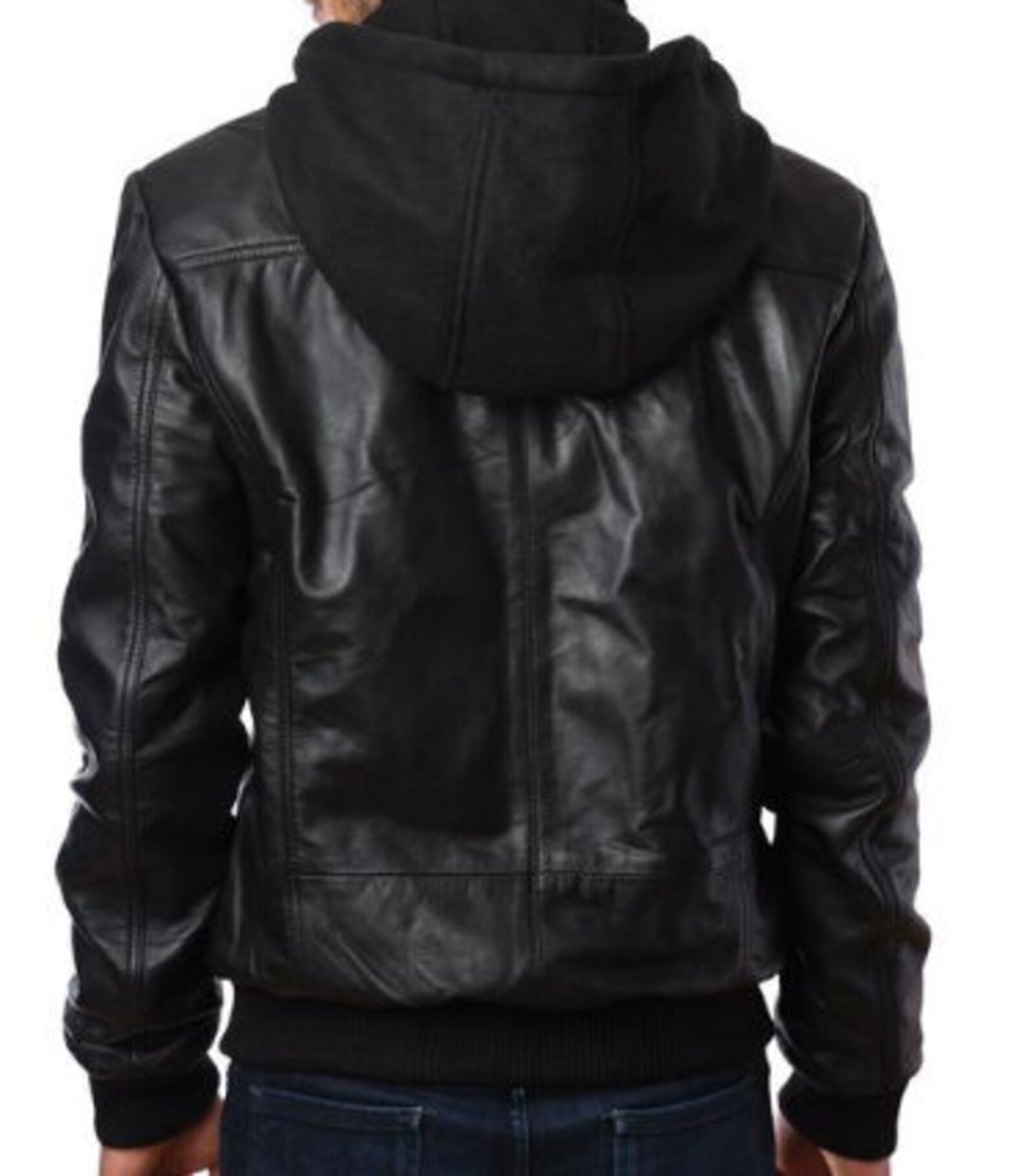 Mens Hooded Hoody Real Sheep Nappa Leather Jacket Black 100% | Etsy