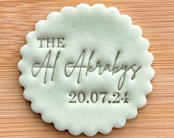 Wedding Couple Surname / Personalised Date / Fondant Embosser / Stamp / Cupcakes / Biscuits / Decorating / Cookie / Favours / Mr and Mrs /