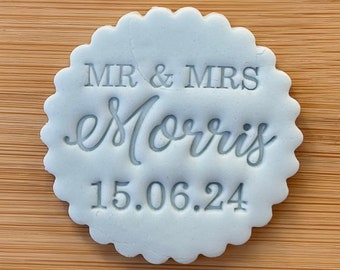Wedding Couple Surname / Personalised Date / Fondant Embosser / Stamp / Cupcakes / Biscuits / Decorating / Cookie / Favours / Mr and Mrs /