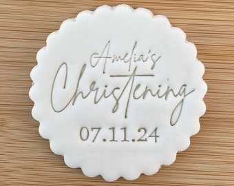 Christening Date / Personalised / Fondant Embosser / Stamp / Cupcakes / Biscuits / Decorating / Cookie / Stencil / Baptism / Holy Communion