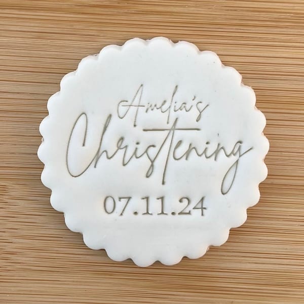 Christening Date / Personalised / Fondant Embosser / Stamp / Cupcakes / Biscuits / Decorating / Cookie / Stencil / Baptism / Holy Communion