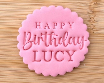 Grabador de sellos de galletas con nombre de feliz cumpleaños personalizado para niños/adultos