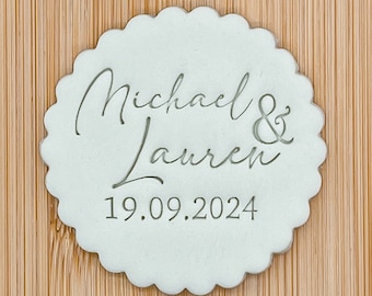 Wedding Couple Personalised Date / Fondant Embosser / Stamp / Pop Up / Biscuits / Decorating / Cookie / Stencil / Mr and Mrs / Cupcakes