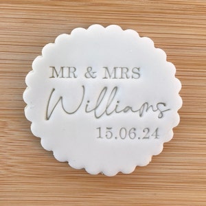 Wedding Couple Surname / Personalised Date / Fondant Embosser / Stamp / Cupcakes / Biscuits / Decorating / Cookie / Favours / Mr and Mrs /