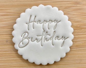 Happy Birthday Scripted Fondant Cookie Stamp Embosser