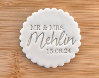 Apellido de la pareja de bodas / Fecha personalizada / Grabador de fondant / Sello / Cupcakes / Galletas / Decoración / Galleta / Plantilla / Sr. y Sra.