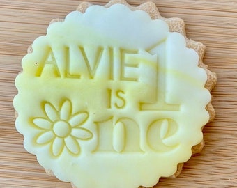 Custom DAISY theme Children’s Name & Age - Cookie Stamp Embosser First Birthday Party Favours Party Bags DIY